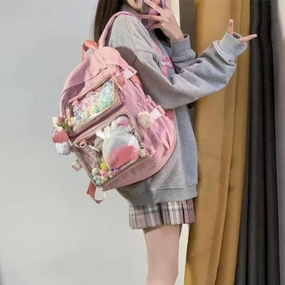 Large Kawaii Ita Bag Backpack — Dual Clear Window Display for Pins, Plushies & Anime Merch