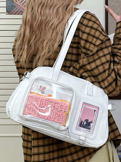 Bowling Style Ita Bag with Two Clear Display Windows – Pin & Badge Showcase Handbag