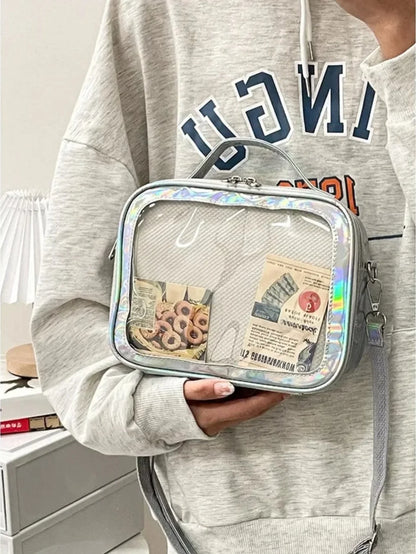 holographic mini ita bag silver rainbow laser frame clear display window handheld camera bag style