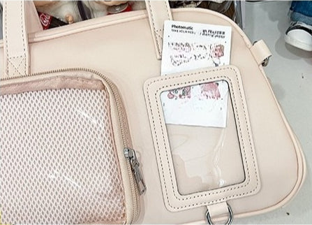 Kawaii Mini Ita Bag — PU Leather Shoulder Bag with Dual Clear Display Windows for Anime Pins & Photocards