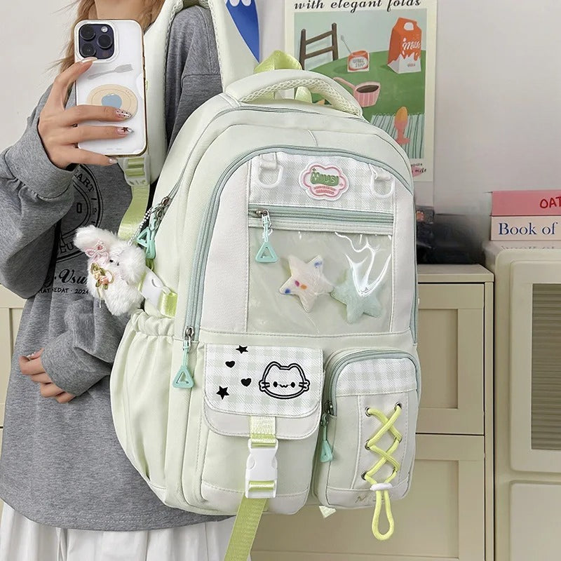  Mint green Miusi ita backpack with star charms and plushie keychain