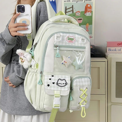  Mint green Miusi ita backpack with star charms and plushie keychain