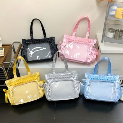 lolita ita bag tote 5 colours black pink silver yellow blue ruffle bow satin