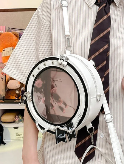 Round Ita Bag — Clear Window Circle Crossbody with Anchor Detail for Anime Pins & Photocards