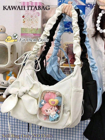 White bow ita shoulder bag with 10cm doll in clear window