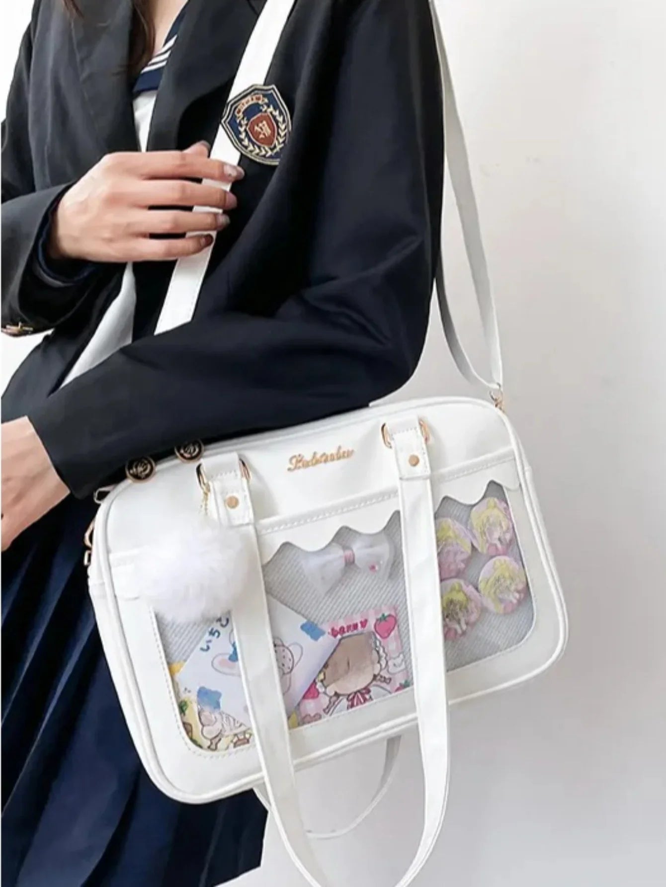 Large Itabag Clear Window Tote Bag PU Leather Crossbody Shoulder Bag for JK Uniform & Anime Fans - Ita Bag Lover
