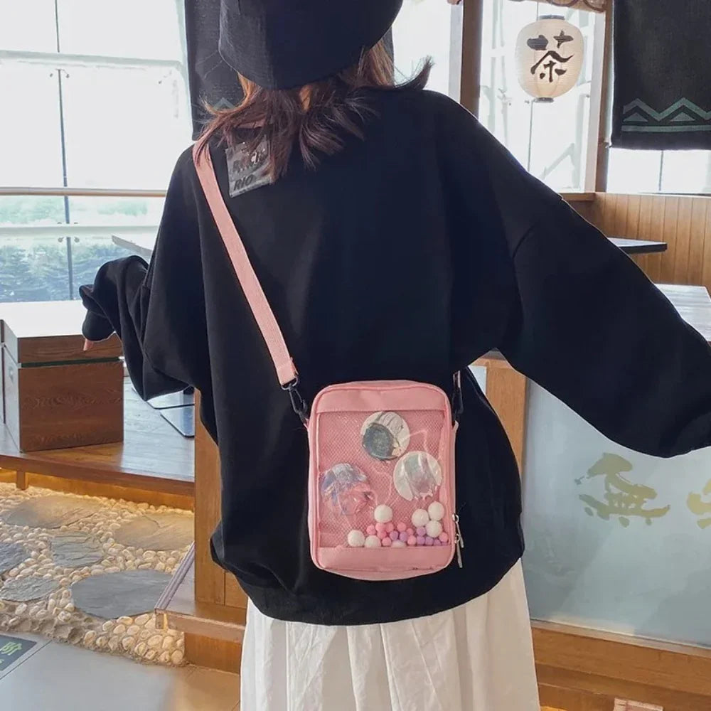 Clear Itabag Crossbody Messenger Bag Small PVC Mesh Window Shoulder Bag for Anime Pins and Plushies - Ita Bag Lover
