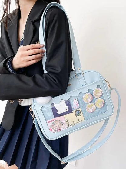 Large Itabag Clear Window Tote Bag PU Leather Crossbody Shoulder Bag for JK Uniform & Anime Fans - Ita Bag Lover