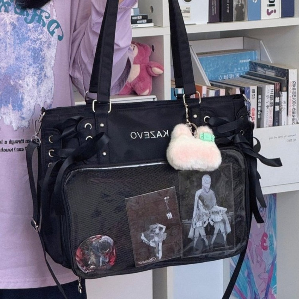 Lace-Up Ita Bag — Large Clear Display Tote & Crossbody for Anime Pins & Photocards