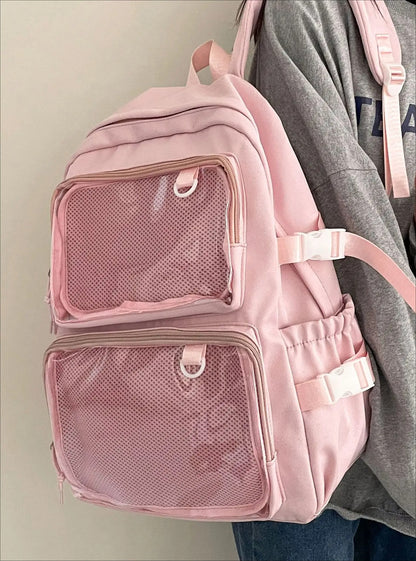 Large Kawaii Ita Bag Backpack — Dual Clear Window Display for Pins, Plushies & Anime Merch