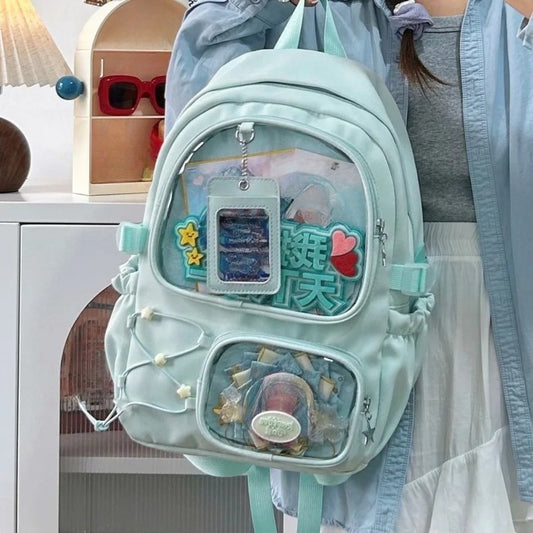 Kawaii Ita Bag Backpack with Dual Clear PVC Display Windows — Pastel & Dark Colourways