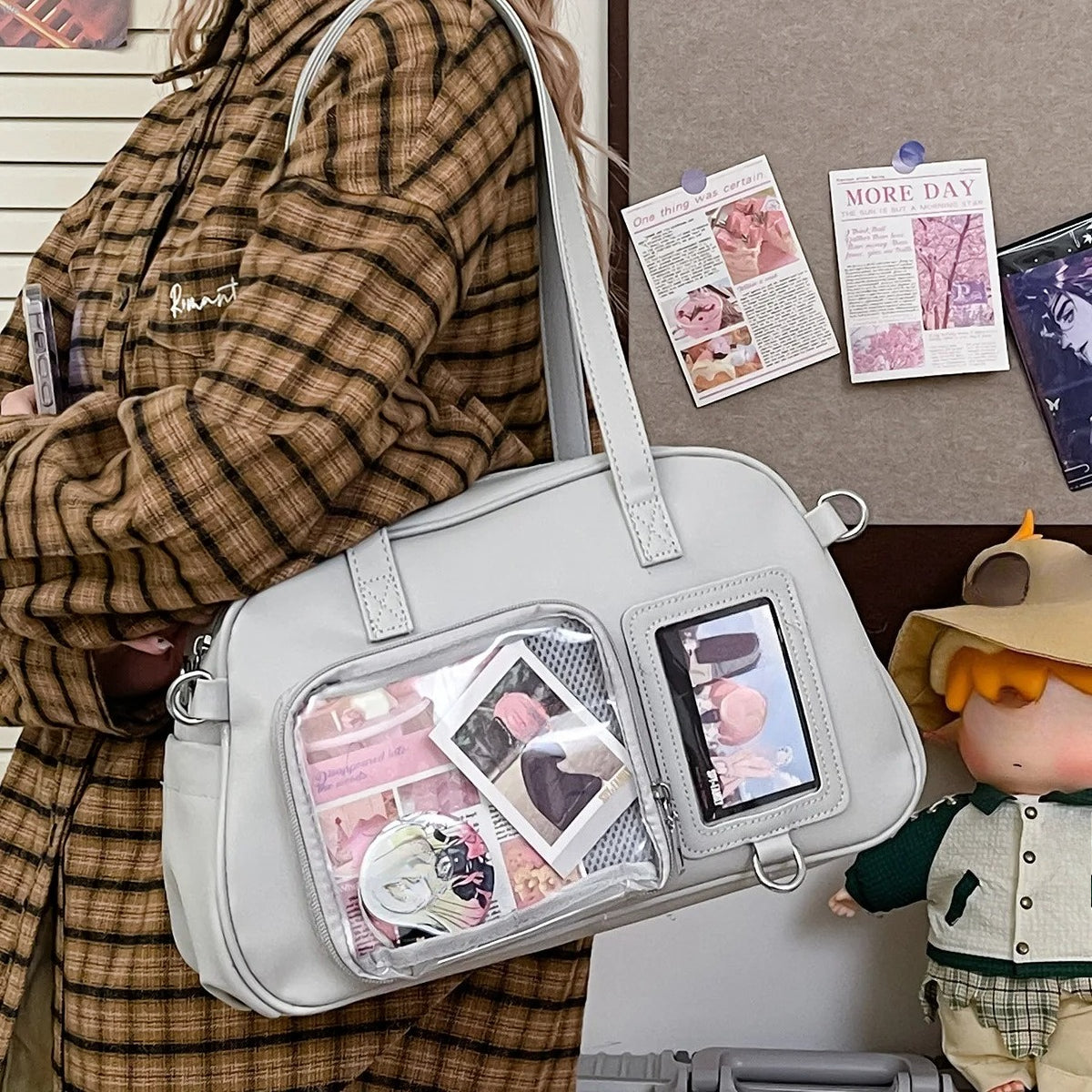 Bowling Style Ita Bag with Two Clear Display Windows – Pin & Badge Showcase Handbag