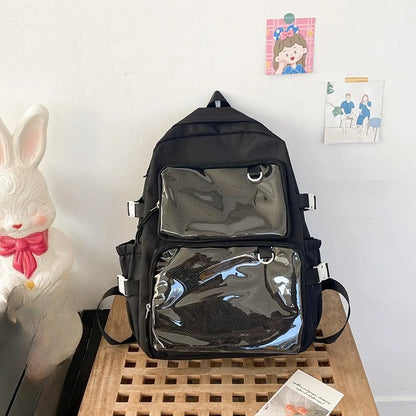 large ita bag backpack black dual mesh clear window panels front view
