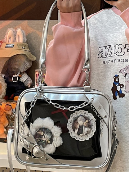 Gothic Chain Ita Bag — Clear Window Crossbody Satchel for Anime Pins, Plushies & Photocards