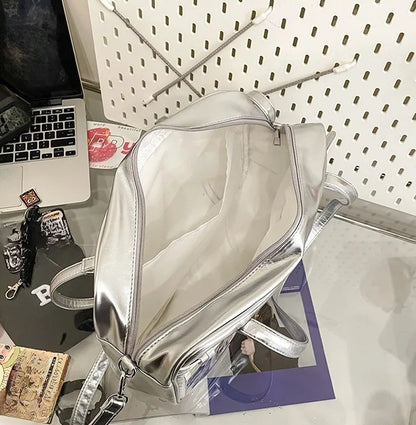 large ita bag silver interior empty showing internal divider and spacious main compartment