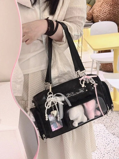 Kawaii Transparent Display Boston Bag | Large Ita Bag with 3D Pocket Window