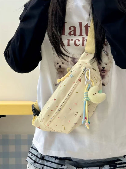 Kawaii Confetti Print Nylon Chest Bag — Women's Crossbody Sling Fanny Pack