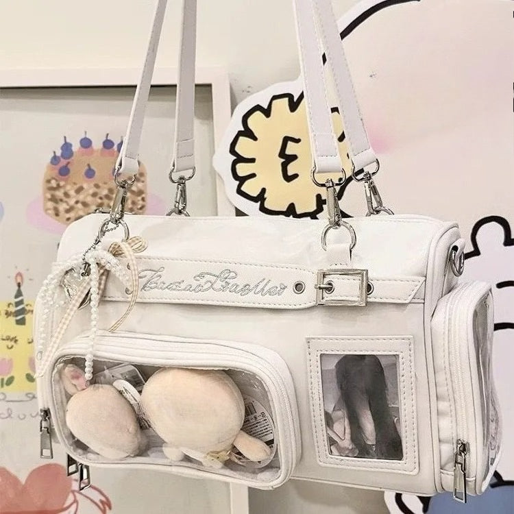 Kawaii Transparent Display Boston Bag | Large Ita Bag with 3D Pocket Window