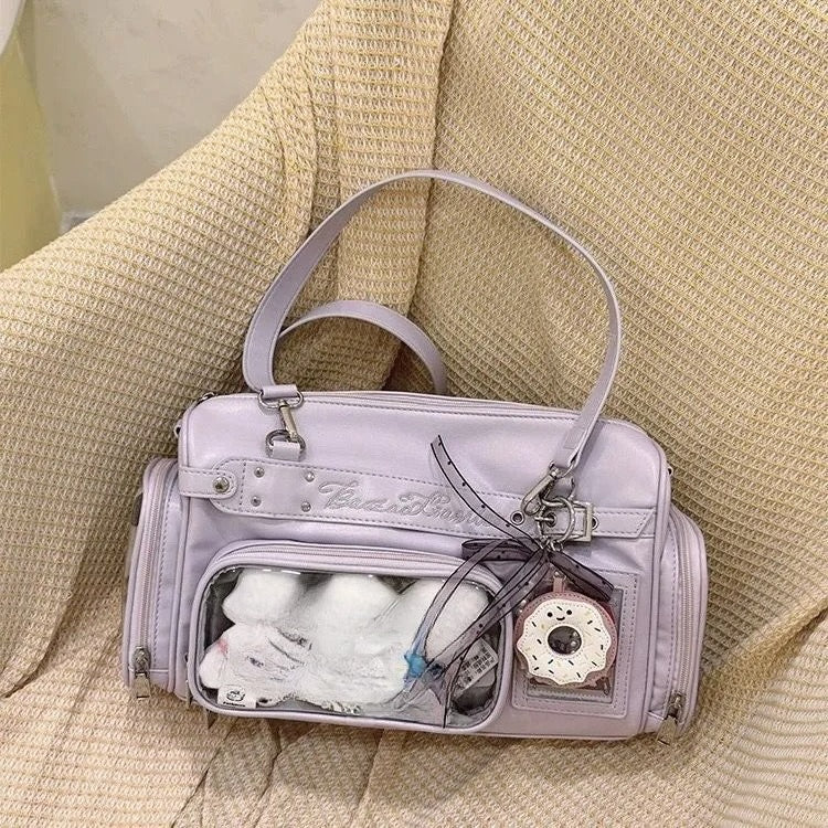 Kawaii Transparent Display Boston Bag | Large Ita Bag with 3D Pocket Window