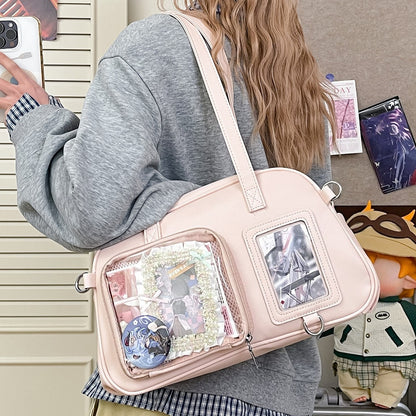 Kawaii Mini Ita Bag — PU Leather Shoulder Bag with Dual Clear Display Windows for Anime Pins & Photocards